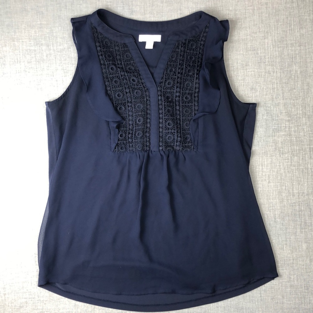 Charter Club Navy Crochet Trim Tank Top Size Small